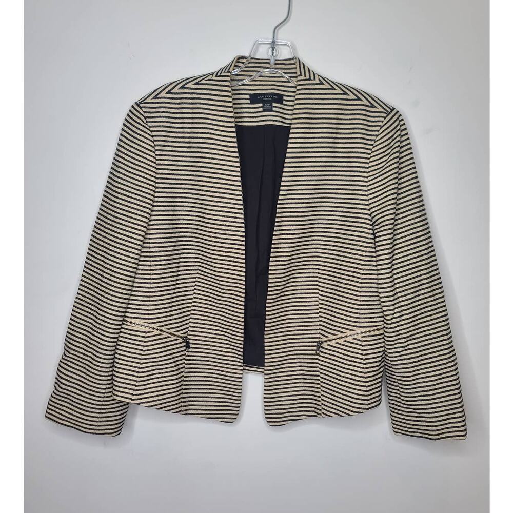 Ann Taylor black tan striped open front jacket blazer - 12P / 12 petite